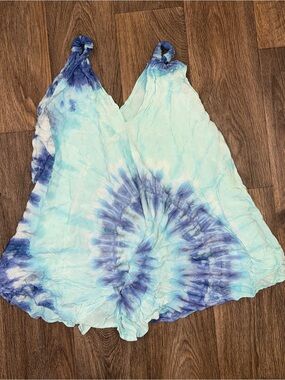 Blue & White Tie-Dye Halter Dress